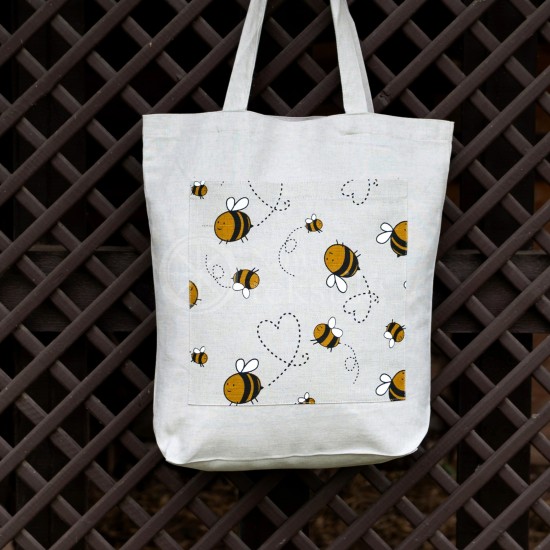 Printed semi-linen shopping bag "Bees"